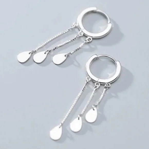 NEW 925 STERLING SILVER TASSEL HOOP EARRINGS, WONDERFUL EARRINGS, WOW EARRINGS - Picture 2 of 6
